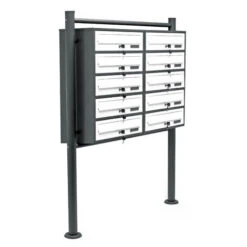 Bloc 10 Boite Aux Lettres Pied De Support Revêtement Poudre Anthracite/Blanc 2 Clés Par Compartiment