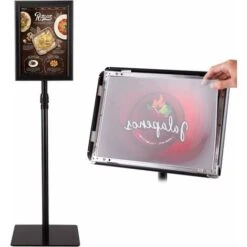 COSTWAY A4 Présentoir Stand Support D’Affiche Sur Pied En Acier Inoxydable Hauteur Ajustable 73,5cm-118cm Noir Publicitaire Stand
