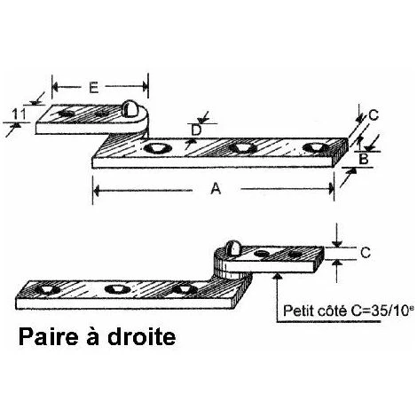Pivot Coudé Avec Petit Côté - A : 70 Mm - B : 10 - C : 30/10 - Diamètre : 7 Mm - E : 35 Mm - Sens : Gauche - ITAR – Image 2