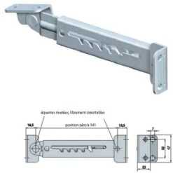Crèmaillère De Relevage - Hauteur Fermé : 47 Mm - Matériau : Acier - Longueur Mini : 184 Mm - Longueur Maxi : 234 Mm - Nombre De Positions : 5 - Finition : Zingué Blanc - ITAR