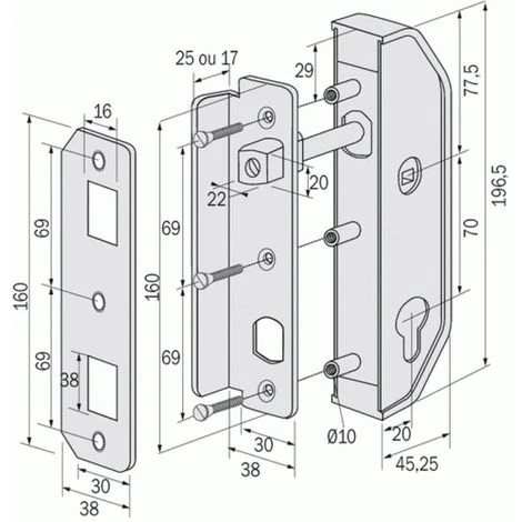 Serrures Verticale à Fouillot à Cylindre Européen Pour Portail Cadre 50 Mm Finition Noir RAL 9005 – Image 2