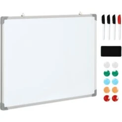HOMCOM Tableau Blanc Aimante Magnetique Cadre Aluminium 90x60cm
