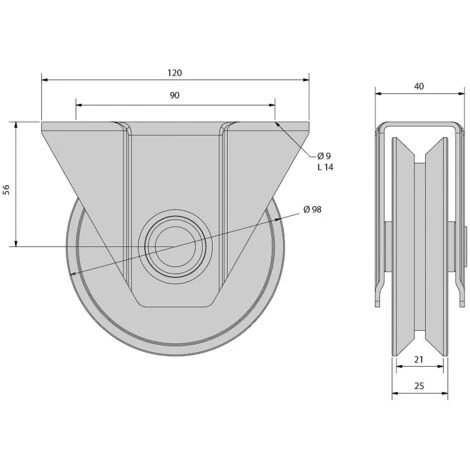 Monture à Support Extérieur Pour Portail Coulissant - Galet Ø100 Mm à Gorge En V 21 Mm - 200 Kg – Image 2