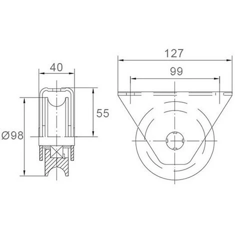 Roue Gorge U Sur Roulement Pour Portail 20mm En Applique - Ø100mm - Acier – Image 2