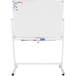 Tableau Magnétique Blanc à Roulettes Double Face Effaçable Cadre En Aluminium 110x75 Cm Incluant Aimants Marqueurs Rigole Panneau Magnétique Aimanté