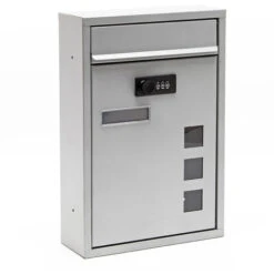 Boite Aux Lettres Moderne Argenté Avec Serrure à Combinaison Boite Murale Revêtement En Poudre