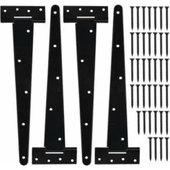4 Pièces Charnières En T 12 Pouces Porte Charnières, Charnière En T Robuste Charnières De Porte De Grange Avec Vis, Pour Portails D'usine, Portails D'entrepôt, Portails De Jardin, Verni Noir