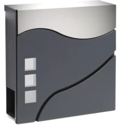 Boite Lettres Design V28 Anthracite Compartiment Journaux Fixation Murale Revêtue Poudre Inox