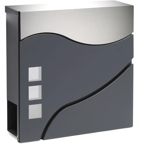 Boite Lettres Design V28 Anthracite Compartiment Journaux Fixation Murale Revêtue Poudre Inox