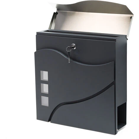 Boite Lettres Design V28 Anthracite Compartiment Journaux Fixation Murale Revêtue Poudre Inox – Image 2