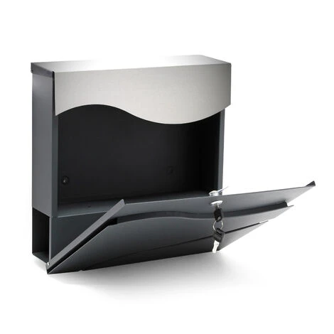 Boite Lettres Design V28 Anthracite Compartiment Journaux Fixation Murale Revêtue Poudre Inox – Image 3