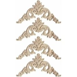 Moulure Decorative Bois 4 Pièces Bois Sculpté D'angle Decoratif Artisanat Bois Sculpte Decal Pour Décoration Meuble De Cuisine Meubles,12 12cm READCLY