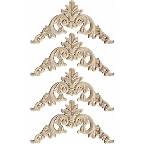 Moulure Decorative Bois 4 Pièces Bois Sculpté D'angle Decoratif Artisanat Bois Sculpte Decal Pour Décoration Meuble De Cuisine Meubles,12 12cm READCLY