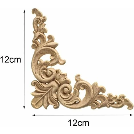 Moulure Decorative Bois 4 Pièces Bois Sculpté D'angle Decoratif Artisanat Bois Sculpte Decal Pour Décoration Meuble De Cuisine Meubles,12 12cm READCLY – Image 2