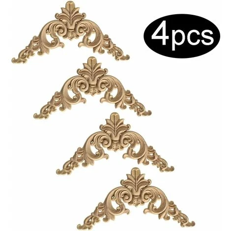 Moulure Decorative Bois 4 Pièces Bois Sculpté D'angle Decoratif Artisanat Bois Sculpte Decal Pour Décoration Meuble De Cuisine Meubles,12 12cm READCLY – Image 3