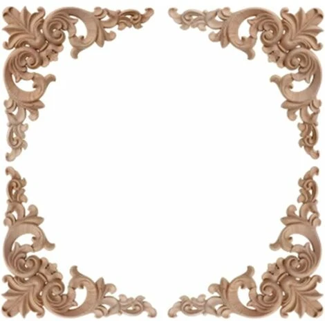 Moulure Decorative Bois 4 Pièces Bois Sculpté D'angle Decoratif Artisanat Bois Sculpte Decal Pour Décoration Meuble De Cuisine Meubles,12 12cm READCLY – Image 5