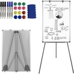 AUFUN Flipchart Whiteboard 90x60 Cm Avec Trépied à Trois Pieds, Réglable En Hauteur,panneau Magnétique
