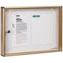 ARREGUI PAN46 Panneau D'affichage En Aluminuim, Vitrine D'affichage Avec Serrure à Clé, Fond Aimanté, 8 Aimants, 35 X 48 X 5 Cm, Format 2 X A4 Dorée