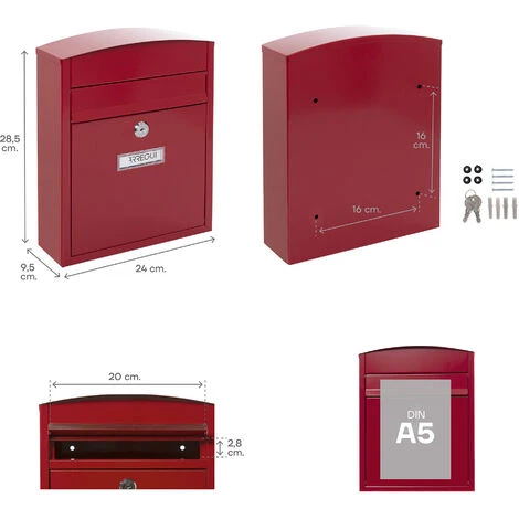 ARREGUI Compact Boîte Aux Lettres En Acier, Taille S (Courrier Format A5), Boîte Aux Lettres Extérieure Individuelle, Boîte Aux Lettres Murale, Anti-pluie, Facile à Installer, Rouge E5736 – Image 3