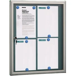 ARREGUI PAN72 Panneau D'affichage En Aluminuim, Vitrine D'affichage Avec Serrure à Clé, Fond Aimanté, 8 Aimants, 69 X 55 X 5 Cm, Format 4 X A4 Argent