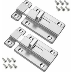 Boulons De Porte, 2 Pcs Verrou De Porte En Acier Inoxydable, Verrou De Sécurité Verrouillage Avec 12 Vis Pour Portes Encastrées Chambre Salle De Bains Toilette