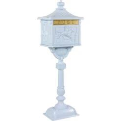 STILISTA Boîte Aux Lettres Antique En Aluminium Inoxydable Grande Boîte Aux Lettres Antique Hauteur 111 Cm Décorations Détaillées 4 Variantes De Couleurs, Blanc Arctique